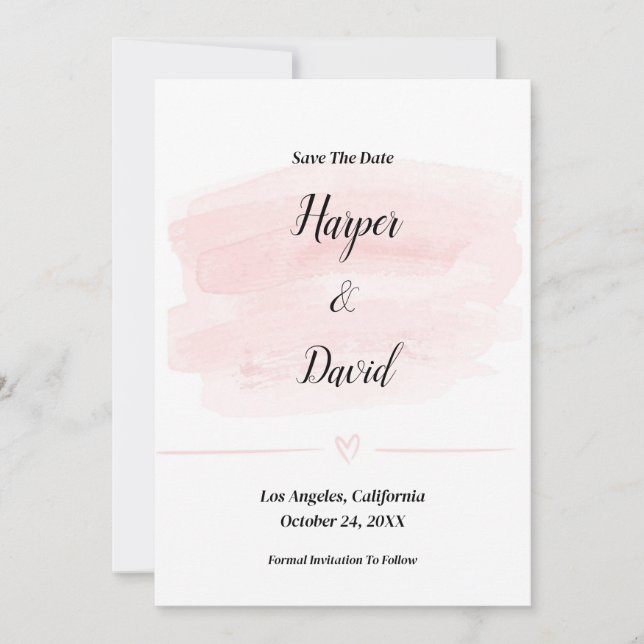 Elegante Blush Wasserfarbe Save the Date Hochzeit Einladung (Vorderseite)