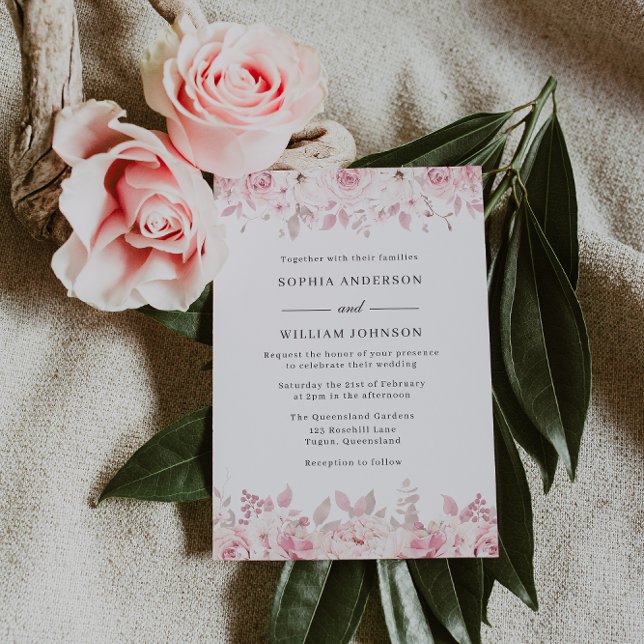 Elegante Blush Wasserfarben Rose Hochzeit Einladung (Von Creator hochgeladen)