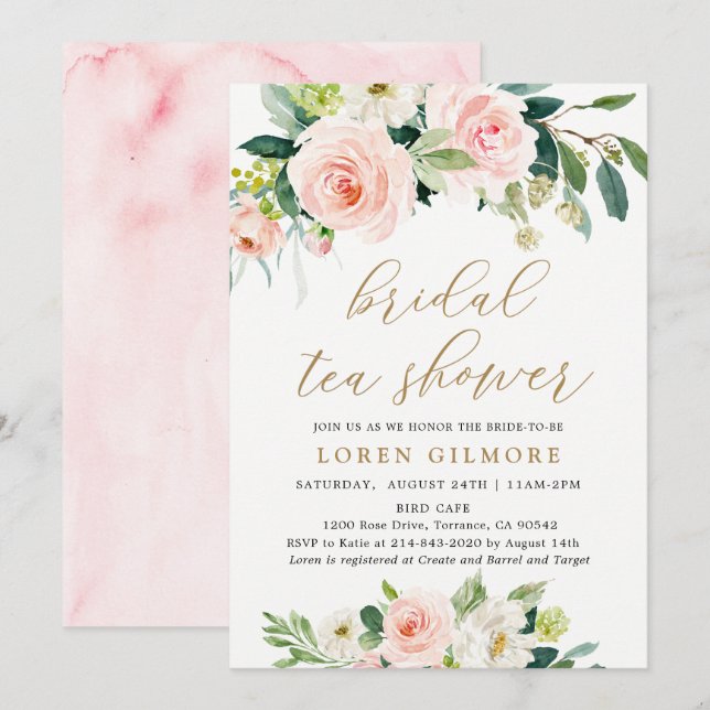 Elegante Blush Watercolor Bridal Teatro Sociale Einladung (Vorne/Hinten)