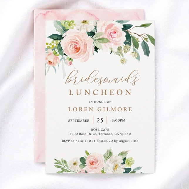 Elegante Blush Watercolor Bridesmaids' Luncheon In Einladung (Von Creator hochgeladen)
