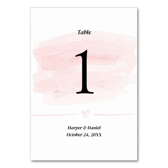 Elegante Blush Watercolor Hochzeitsstimmung Tischn Tischnummer (Vorderseite)