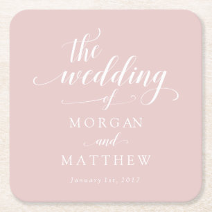 Elegante Blush & White Calligraphy Wedding Rechteckiger Pappuntersetzer