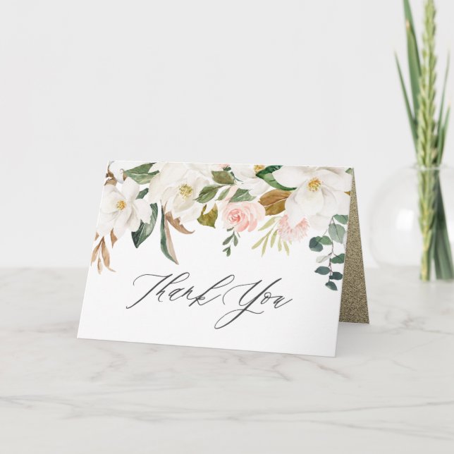 Elegante Blush & White Floral Spring Wedding Dankeskarte (Vorderseite)