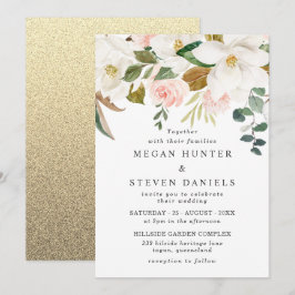 Elegante Blush & White Florals Moderne Hochzeit Einladung