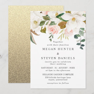 Elegante Blush & White Florals Moderne Hochzeit Einladung