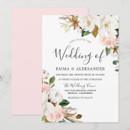 Elegante Blush & White Wassercolor Blume Hochzeit Einladung