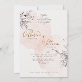 Elegante Blushing Peach Floral Foto Hochzeit Einladung