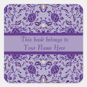 Elegante Blüte Lila Damask Quadratischer Aufkleber