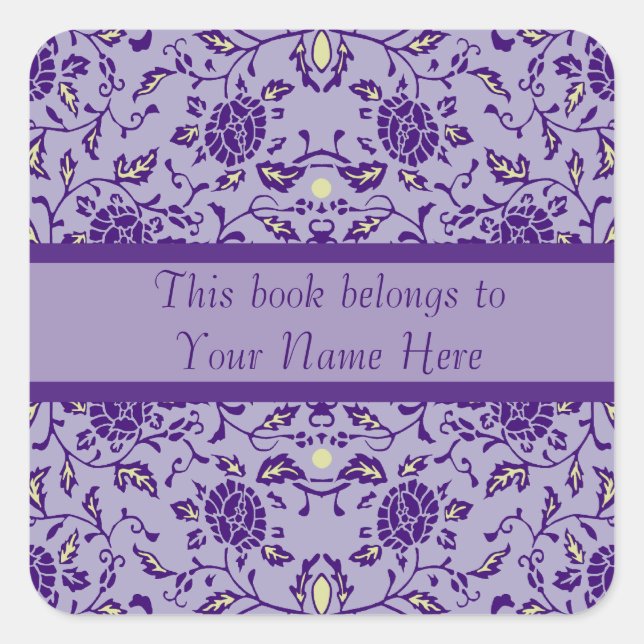 Elegante Blüte Lila Damask Quadratischer Aufkleber (Vorderseite)