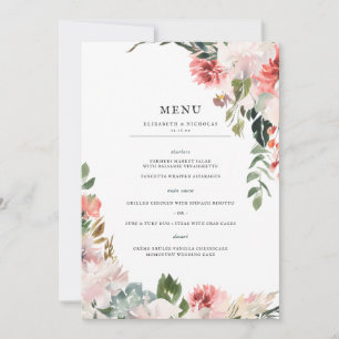 Elegante Blüten Frühlingsflorales Hochzeitsmenü Einladung