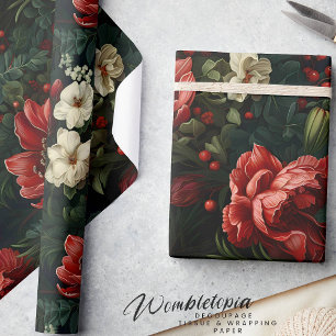 Elegante Blüten I Rot und Creme Blumen Geschenkpapier
