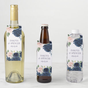 Elegante Blüten   Marineblau und rosafarben blühen Flaschenanhänger