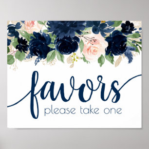 Elegante Blüten   Marineblaue und rosafarbene Blum Poster
