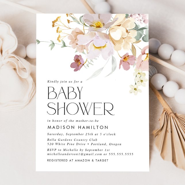 Elegante Blüten Pink und Cream Floral Baby Dusche Einladung (Von Creator hochgeladen)