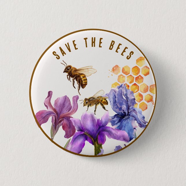 Elegante Blüten Rettete die Bienen Button (Vorderseite)