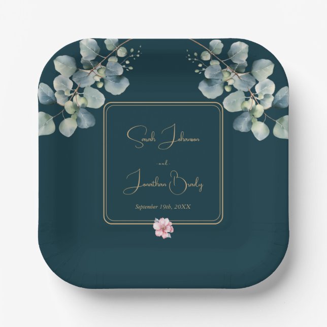 Elegante Blütenblatthochzeit Pappteller (Vorderseite)