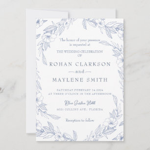 Elegante Blütenblauer Hochzeitstag Einladung