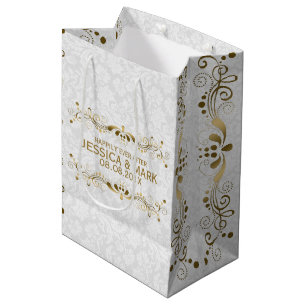 Elegante Blütengoldplatte mit weißen Damaskus 2a Mittlere Geschenktüte