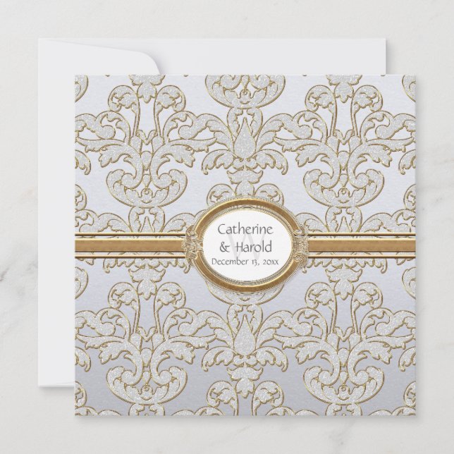 Elegante Blütenleaf Damask Barocke Gold Swirl Kart Einladung (Vorderseite)