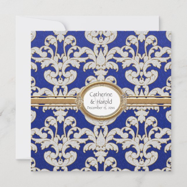 Elegante Blütenleaf Damask Barocke Gold Swirl Kart Einladung (Vorderseite)