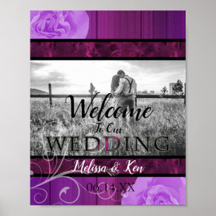 Elegante Blütenpflaume & Schwarze Hochzeit Begrüßu Poster