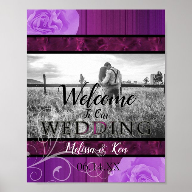 Elegante Blütenpflaume & Schwarze Hochzeit Begrüßu Poster (Vorne)