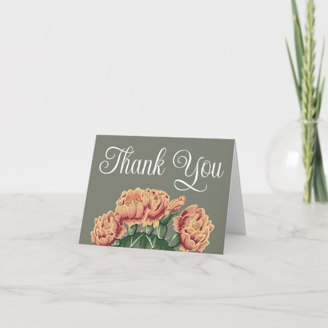 Elegante Blütenpracht, prickly pear cactus Wedding Dankeskarte (Vorderseite)