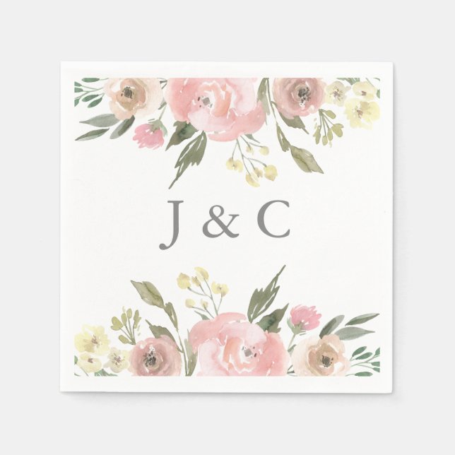Elegante Blütenrot-Rosa-Peony-Monogramm-Hochzeit Serviette (Vorderseite)