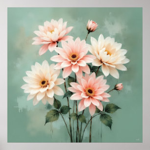 Elegante Blütenschmetterlings-Chrysanthemen-Kunst Poster