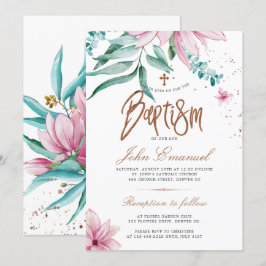 Elegante Blütentaufe in Aquarellfarben Einladung