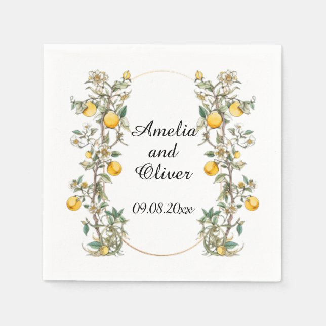 Elegante Blütenzeit mit Lemons Wedding Serviette (Vorderseite)