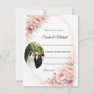 Elegante Bogen-Grün-Wedding-Einladung mit Foto Mitteilungskarte