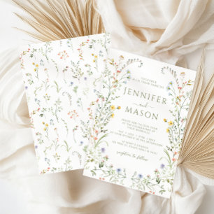 Elegante Boheme Farbige Wiesen Blumenhochzeit Einladung