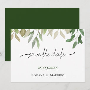 Elegante Bohemian Hochzeit in tiefem Grün Save The Date