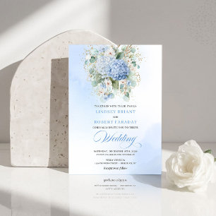 Elegante Bohemian Softblaue Hortensien-Hochzeit Einladung