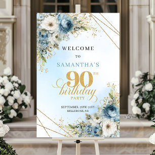 Elegante bohemianische blaue Blumen Gold 90. Gebur Poster