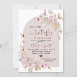Elegante Bohemisch Blush and Butterfly Babydusche Einladung