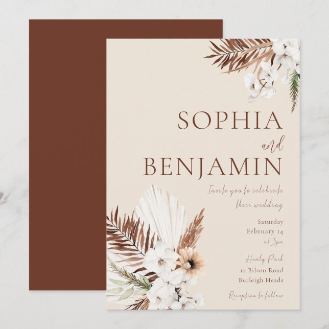 Elegante Bohemische Blume Hochzeit Einladung (Vorne/Hinten)