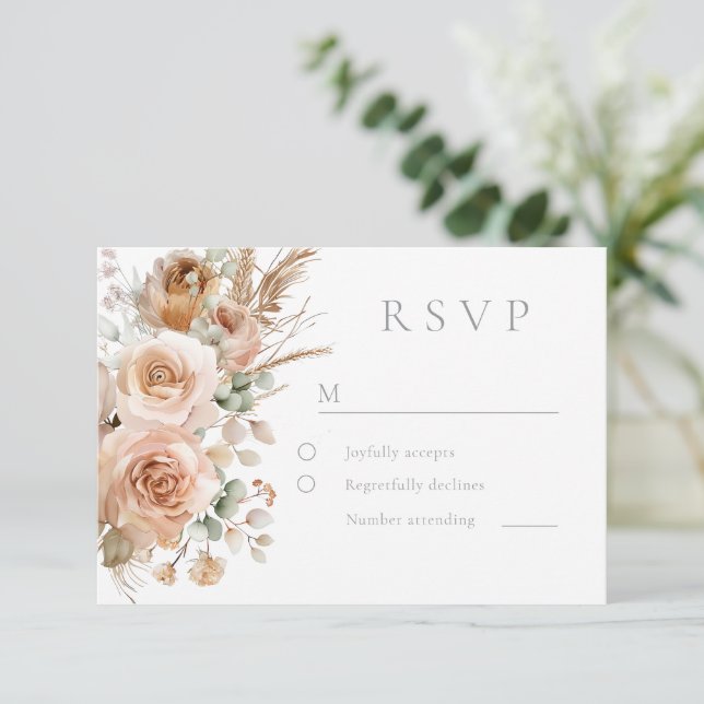 Elegante Bohemische Blume Moderne Hochzeit RSVP Karte (Stehend Vorderseite)