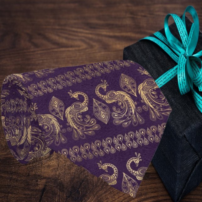 Elegante Bohemische Boho Rose Gold Peacock Lila Krawatte (Von Creator hochgeladen)