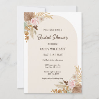 Elegante bohemische florale Pampasgras-Brautparty Einladung