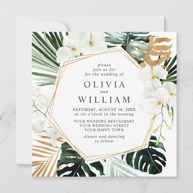 Elegante Bohemische Hochzeit im Weißen Orchid Einladung (Vorderseite)