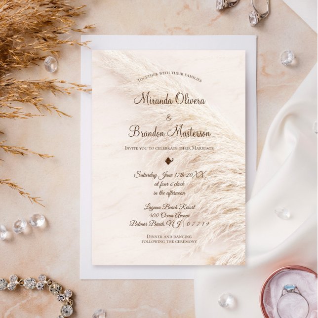 Elegante Bohemische Pampas Grass Hochzeit Einladun Einladung (Von Creator hochgeladen)