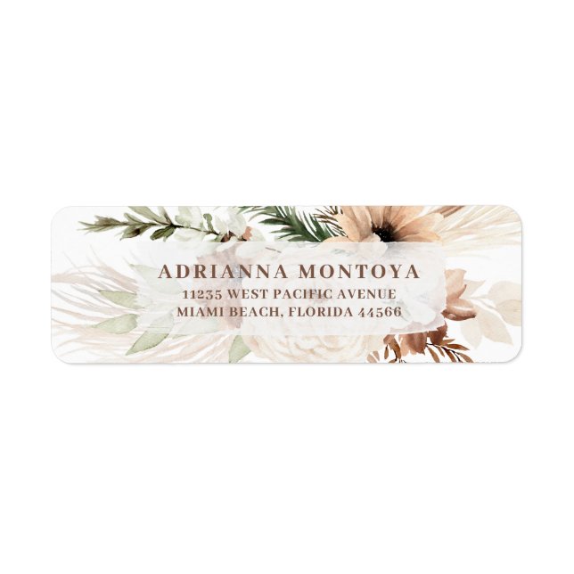Elegante Bohemische Pampas Wedding Rücksendeadress (Vorne)