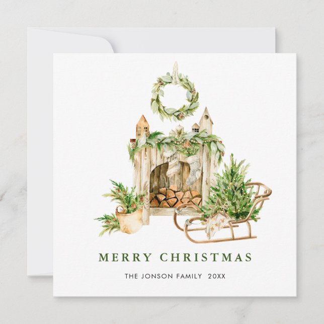 Elegante Bohemische Weihnachtsbaumkomposition Boho Feiertagskarte (Vorderseite)