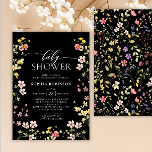 Elegante Bohemische Wildblume Girl Baby Dusche Einladung