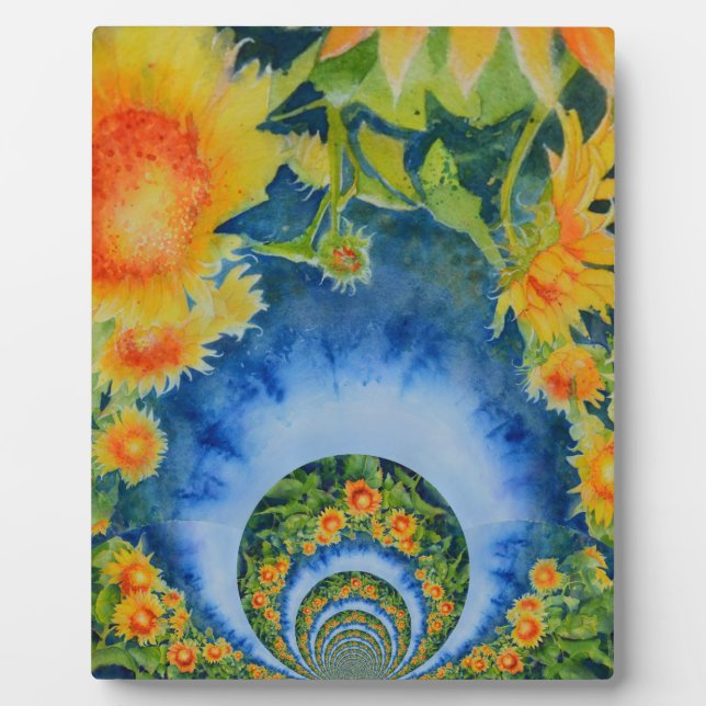 Elegante böhmische Retro-Sonnenblumen Fotoplatte (Vorderseite)