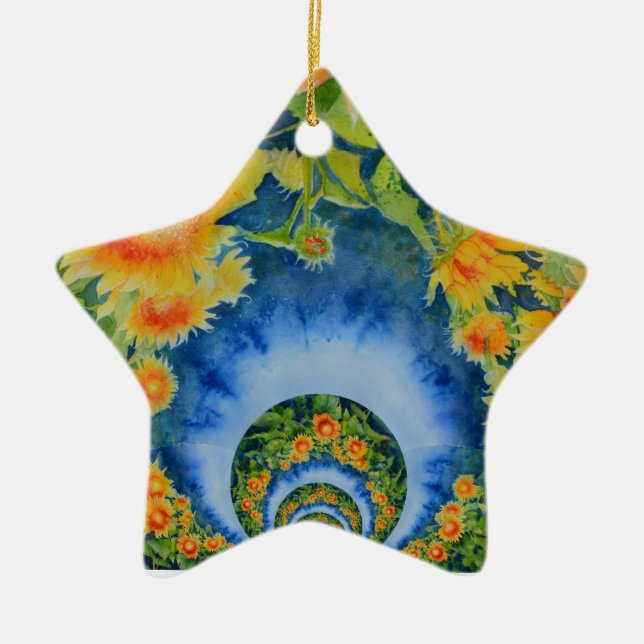 Elegante böhmische Retro-Sonnenblumen Keramikornament (Vorne)