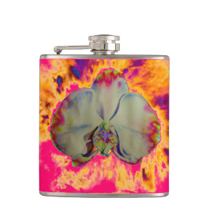 Elegante boho-abstrakte Aquarell-Orchideenmalerei Flachmann