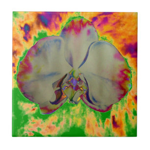 Elegante boho-abstrakte Wasserfarben-Orchideen-Mal Fliese